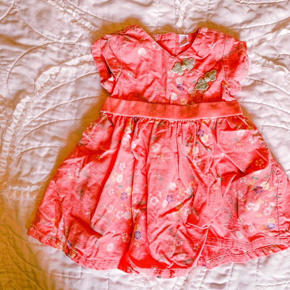 Corduroy and Velvet Coral Dress ✨